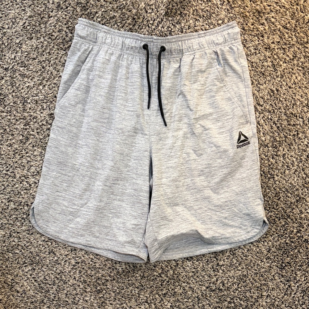 Reebok Men's Heather Gray Athletic Shorts with Black Drawstring